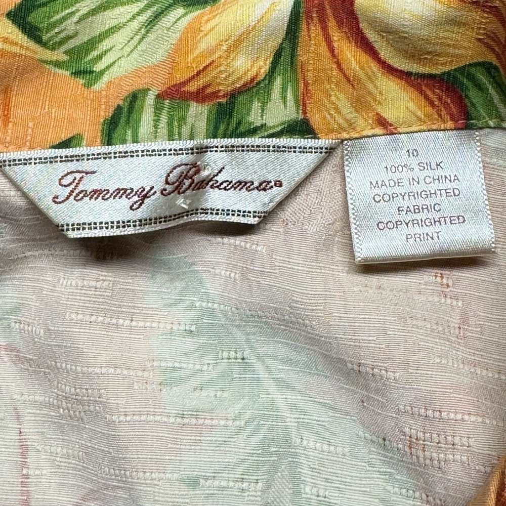 Tommy Bahama Silk Floral Button Up Tie Shirt Size 10 Sleeveless Hawaiian Tank - Picture 6 of 8